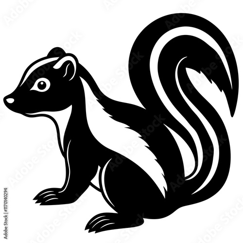 Cute Silhouette of a Skunk line art vector cartoon illustration