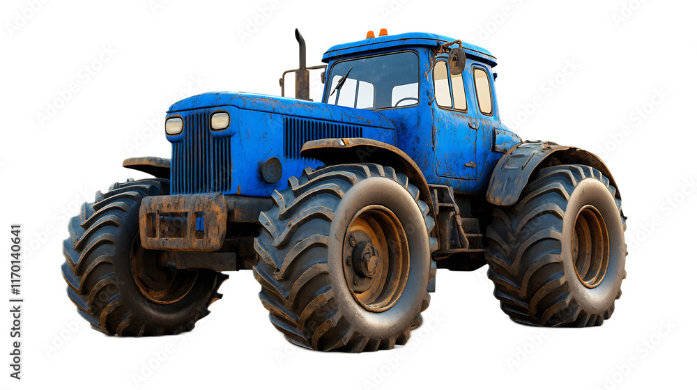 Obraz premium Rugged Blue Vintage Tractor in Rustic Rural Field