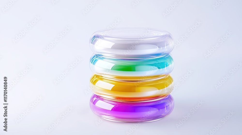 Stacked Colorful Glass Rings Abstract Rainbow Design Modern Home Decor Vibrant Shiny Stacked Colorful Glass Rings Abstract Rainbow Design Modern Home Decor Vibrant Shiny