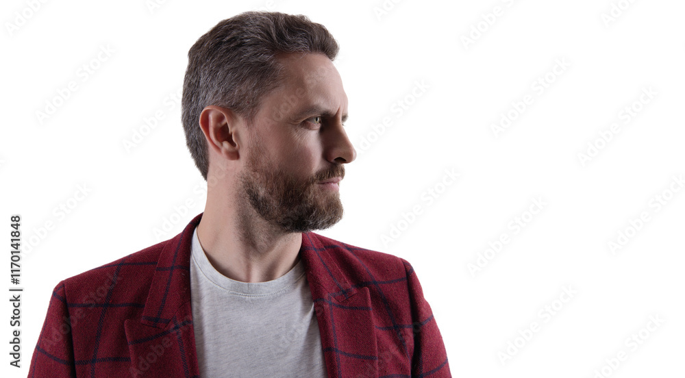 Obraz premium Mature man wear fashion jacket. Stylish and trendy. Hispanic fashion model. Stylish man in business jacket isolated on white. Man in business menswear. Classy dresser, copy space