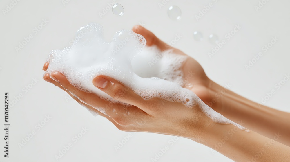 Fototapeta premium Soapy hands holding a bubble mixture.