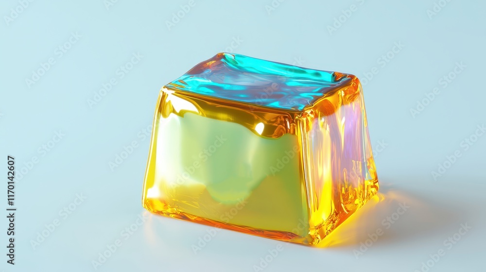 Abstract Iridescent Gold and Teal Glass Cube Modern Minimalist Design Element Abstract Iridescent Gold and Teal Glass Cube Modern Minimalist Design Element