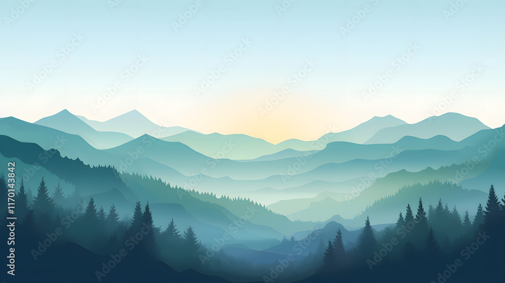 digital green and blue forested landscape with mountains graphics poster background digital green and blue forested landscape with mountains graphics poster background