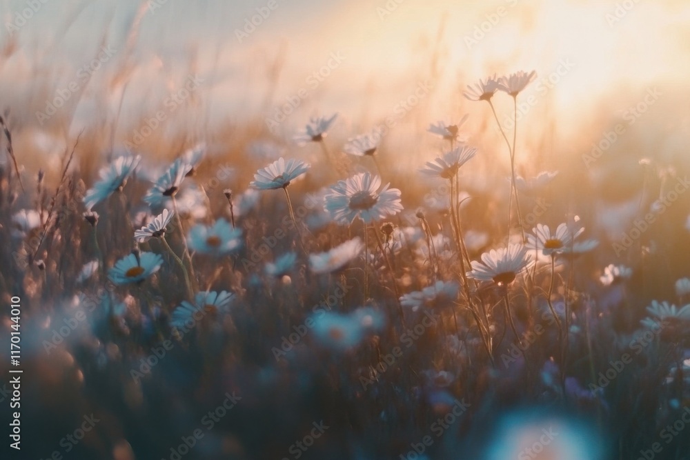 A field of wild daisies captured up close, blending natural chaos and delicate beauty A field of wild daisies captured up close, blending natural chaos and delicate beauty