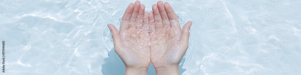 Refreshing Spring Water in Cupped Hands A Minimalist and Serene Capture Refreshing Spring Water in Cupped Hands A Minimalist and Serene Capture