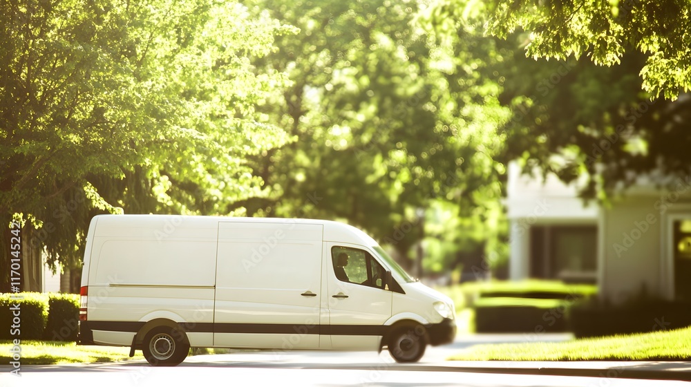 © F - Delivery van driving away on street, symbolizing efficient logistics and timely service in modern transportation and supply chain management © F - Delivery van driving away on street, symbolizing efficient logistics and timely service in modern transportation and supply chain management