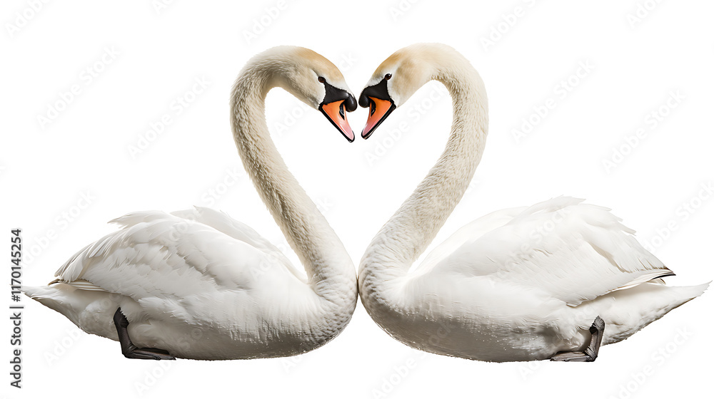 Obraz premium Two Graceful Swans Forming a Heart Shape Romantic Wildlife Image White Birds