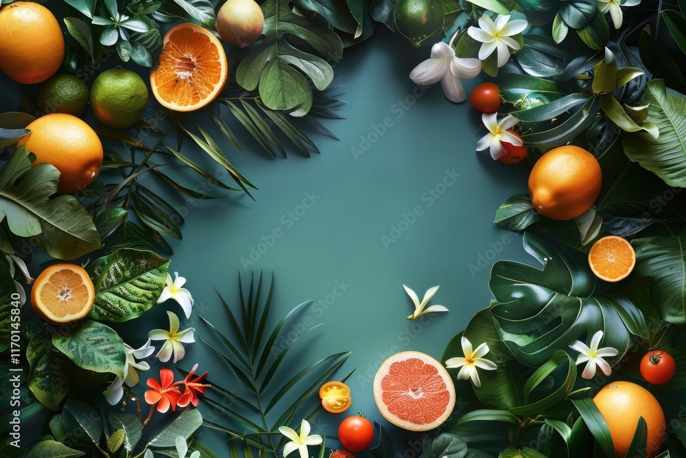 custom made wallpaper toronto digitalTropical summer fruit and flower background with space for text.