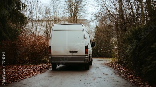 Delivery van driving away on street, symbolizing efficient logistics and timely service in modern transportation and supply chain management