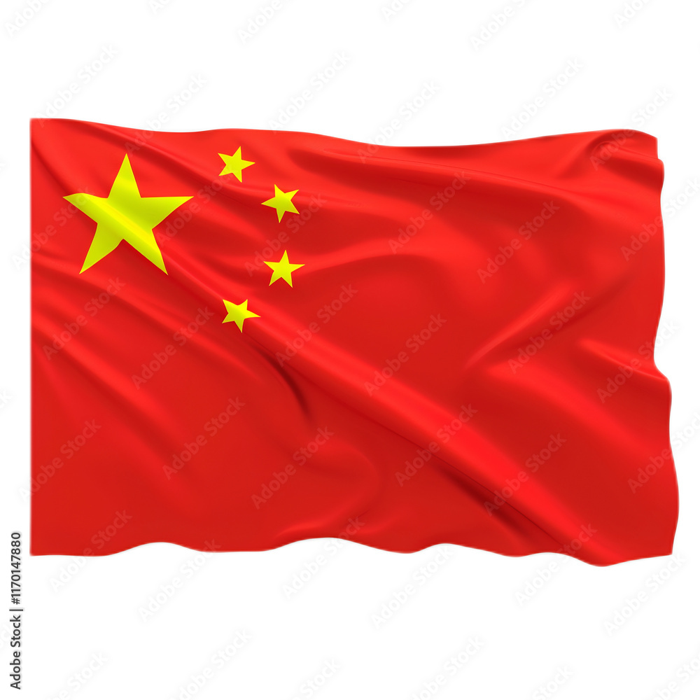 Waving Chinese National Flag with Red and Yellow Solid Colors and Five Stars Waving Chinese National Flag with Red and Yellow Solid Colors and Five Stars
