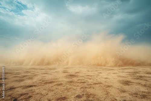 Obraz na płótnie A blurred scene of a desert storm with sand and dust swirling through the air, creating a hazy and dramatic atmosphere.. w salonie