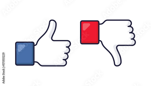 Thumbs Up And Down. Like and dislike unlike thumb icons. Set of thumb icons. Vector illustration.