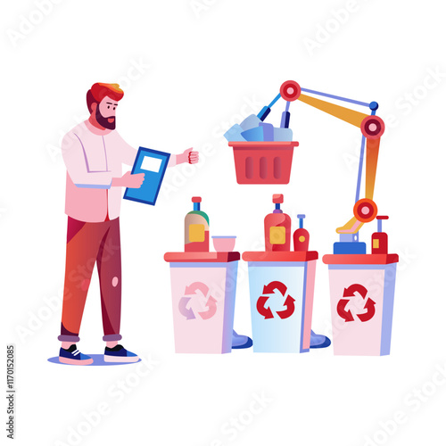 A flat illustration of automated sorting machine 
