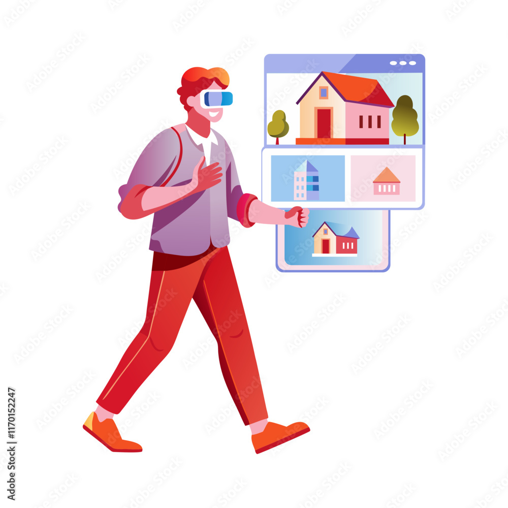 A flat illustration of a character viewing vr property
A flat illustration of a character viewing vr property