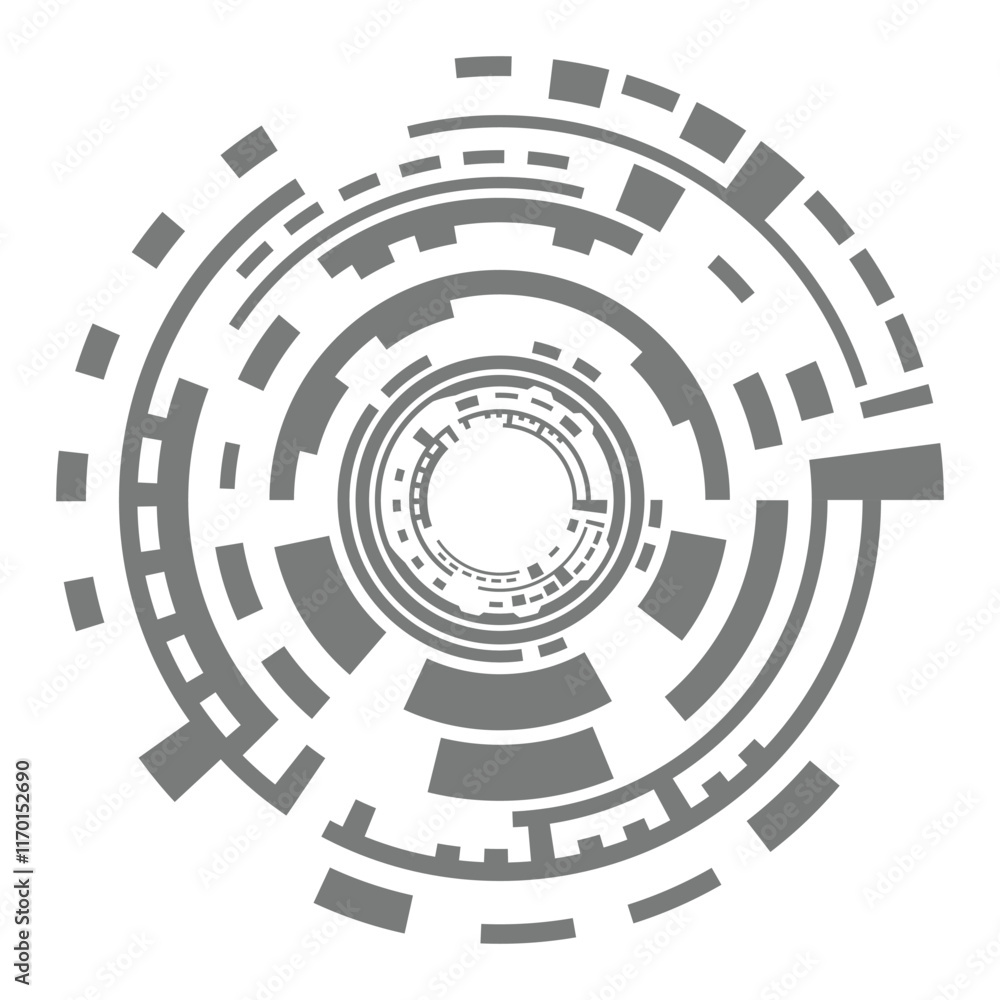 Abstract Technology Circle. A minimalist black and white circular graphic featuring a futuristic tech pattern. Use for logo, banner, poster, presentation, wallpaper, website, app, interface, science.
Abstract Technology Circle. A minimalist black and white circular graphic featuring a futuristic tech pattern. Use for logo, banner, poster, presentation, wallpaper, website, app, interface, science.