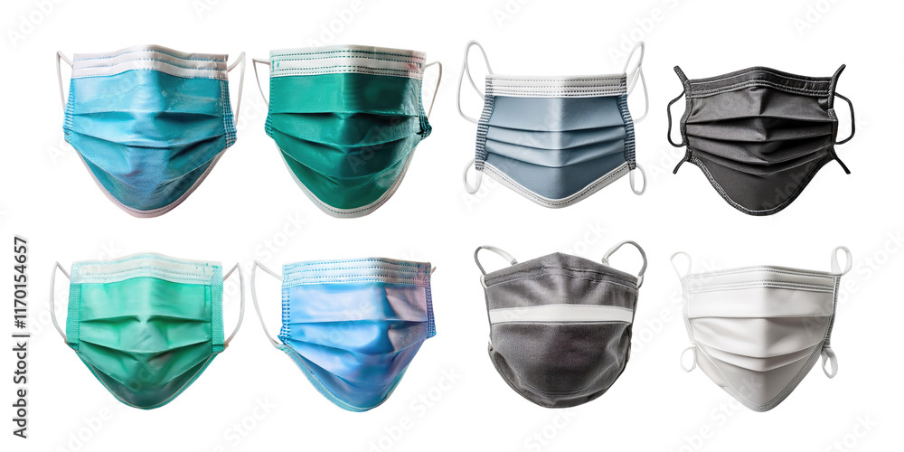 Assorted Surgical Masks on Transparent Background Assorted Surgical Masks on Transparent Background