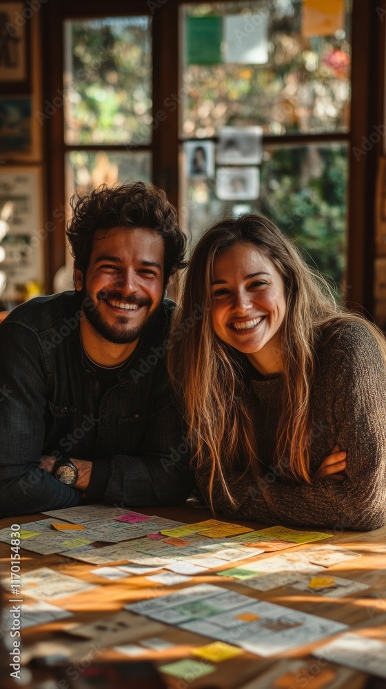 Fototapeta premium Joyful Couple Planning Together in Cozy Living Room Setting