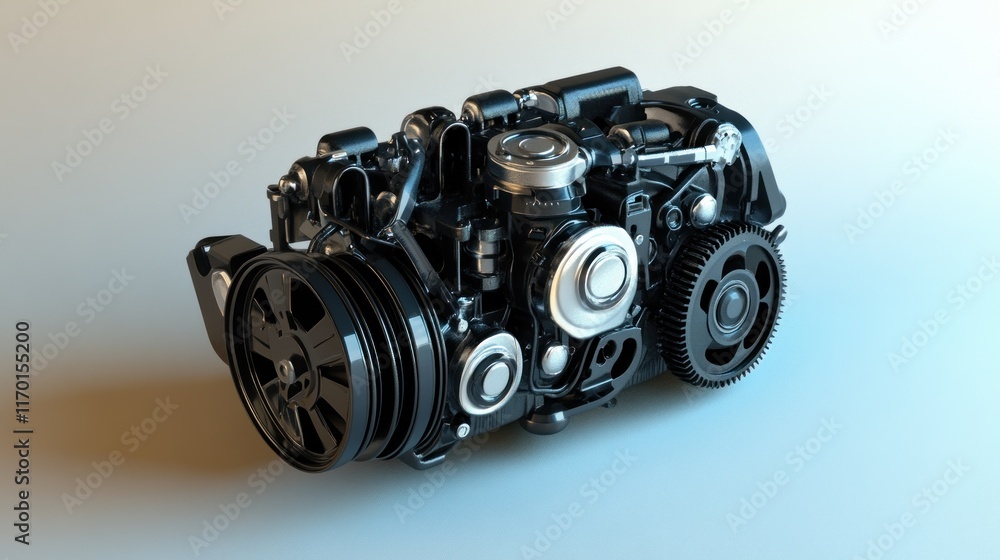 A detailed 3D rendering of a car engine showcasing its intricate components and design. A detailed 3D rendering of a car engine showcasing its intricate components and design.