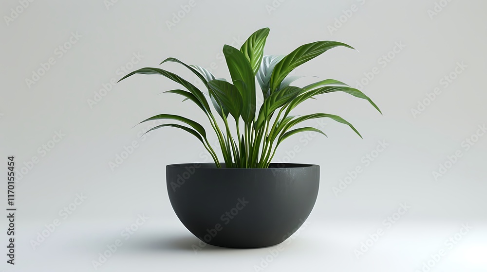 A vibrant peace lily plant with lush green leaves in a matte black pot, placed centrally on a pure white background for a striking contrast. 8k UHD, suitable for high-quality printing or digital A vibrant peace lily plant with lush green leaves in a matte black pot, placed centrally on a pure white background for a striking contrast. 8k UHD, suitable for high-quality printing or digital