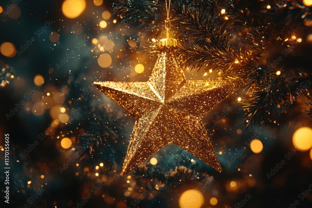 A shimmering gold star surrounded by twinkling lights, set against a soft, glowing background, creating a dreamy and festive holiday atmosphere. . A shimmering gold star surrounded by twinkling lights, set against a soft, glowing background, creating a dreamy and festive holiday atmosphere. .