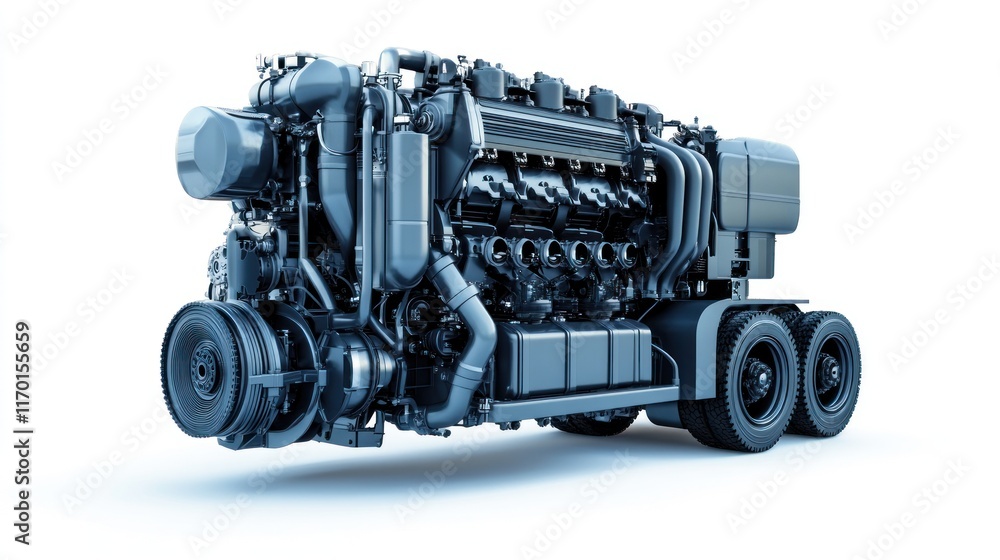 A detailed 3D rendering of a large industrial engine showcasing its components. A detailed 3D rendering of a large industrial engine showcasing its components.
