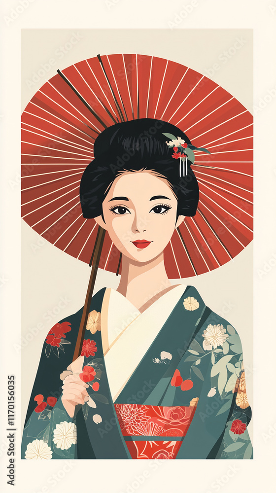 Japanese traditional culture geisha beautiful girl wearing kimono yukata illustration background Japanese traditional culture geisha beautiful girl wearing kimono yukata illustration background