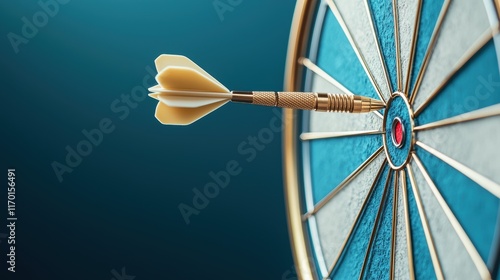 A dart hitting a bullseye on a dartboard, with the impact captured in a split second and the surrounding darts emphasizing the precision of the throw. photo