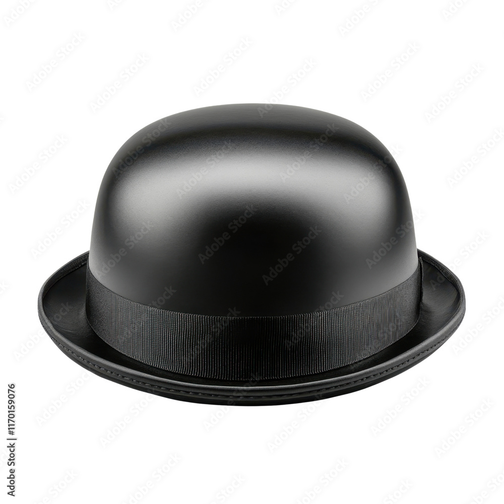 Fototapeta premium Classic Black Bowler Hat with Smooth Finish and Ribbon Band
