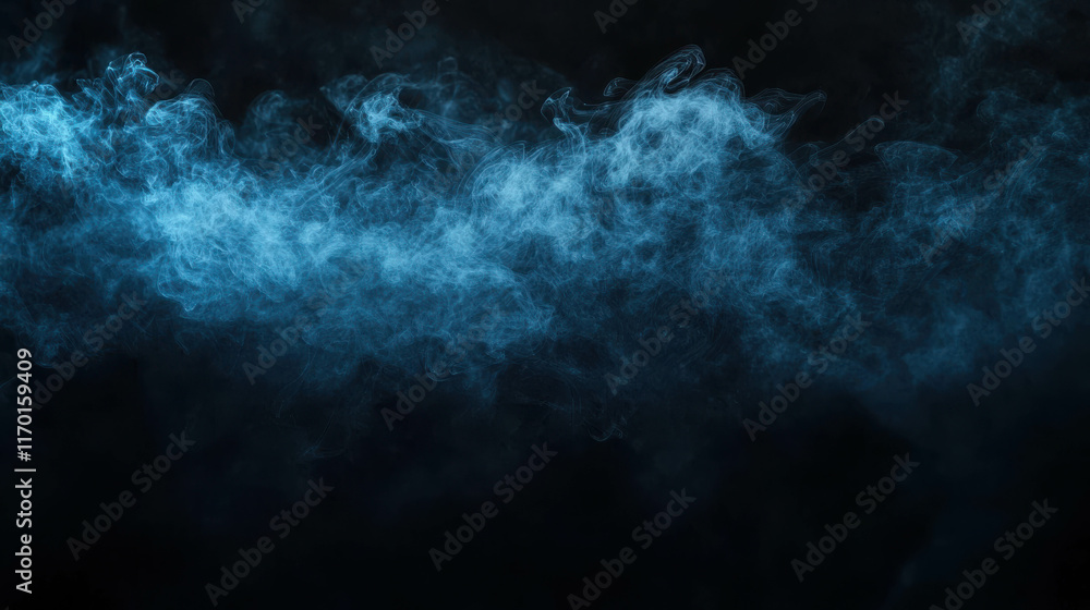 Fototapeta premium Ethereal Blue Fog Mist Floating Gently Across a Dark Background in Dreamy Effect