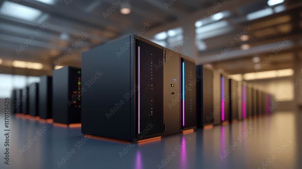 Highperformance computing, black server rack units in a modern data center powerful Highperformance computing, black server rack units in a modern data center powerful