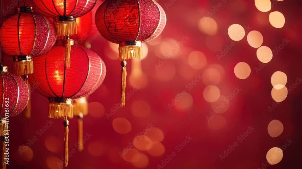 Glittering Red Chinese Lanterns with Festive Glow. Glittering Red Chinese Lanterns with Festive Glow.