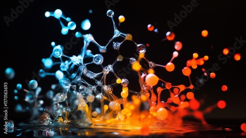 A glowing depiction of intermolecular forces creating dynamic patterns in a liquid solution. photo