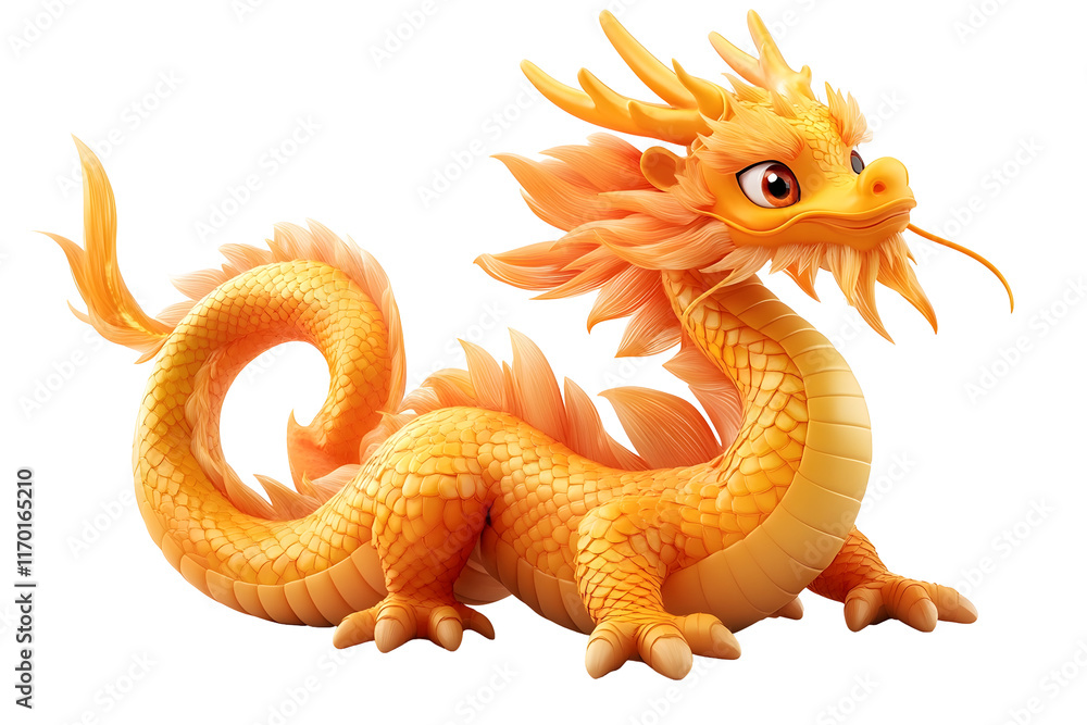 Fototapeta premium of Cute Chinese Golden Dragon Character on Transparent Background