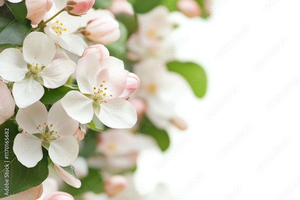 Fototapeta premium Delicate apple blossoms on branch, close-up.