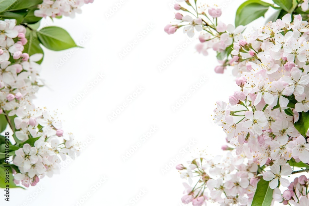 Obraz premium Delicate pink blossoms frame white background.