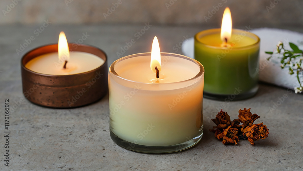Tranquil Burning Candles: A Serene Spa-Like Setting Tranquil Burning Candles: A Serene Spa-Like Setting