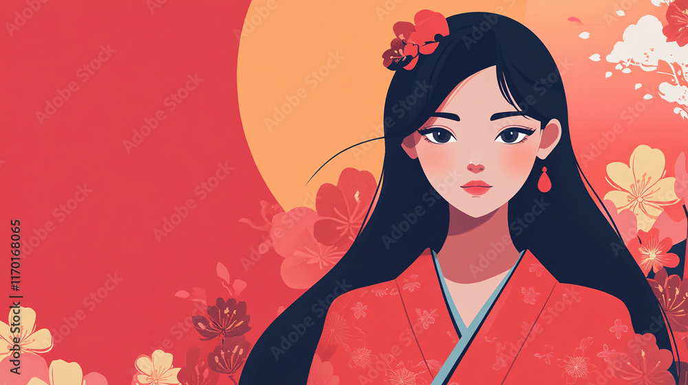 Japanese traditional culture geisha beautiful girl wearing kimono yukata illustration background Japanese traditional culture geisha beautiful girl wearing kimono yukata illustration background