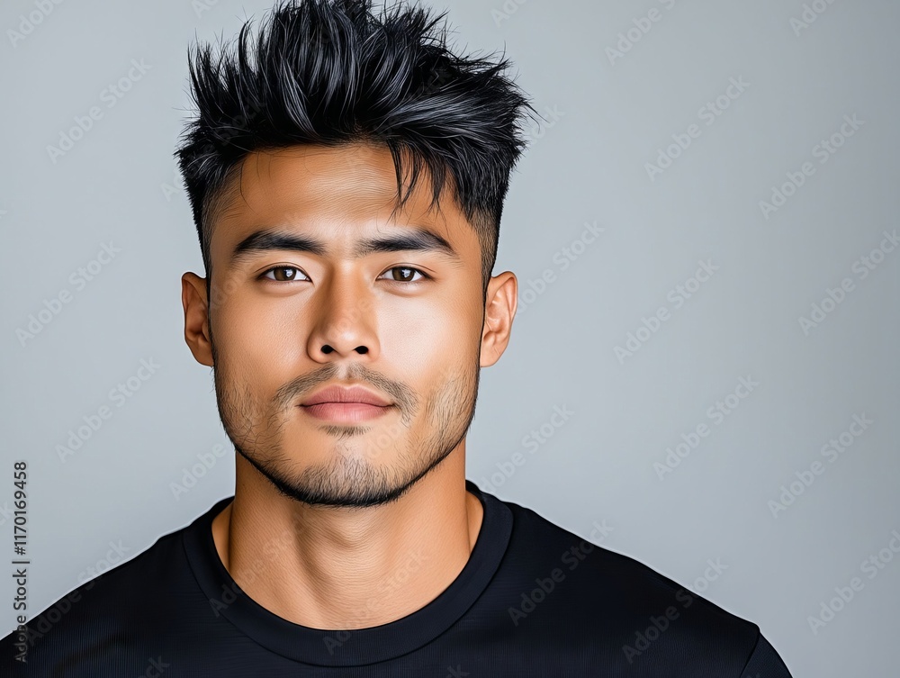 A man with a black shirt is looking at the camera A man with a black shirt is looking at the camera