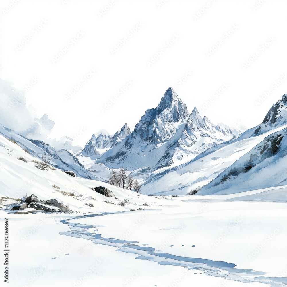 Obraz premium A breathtaking scene snow-covered peaks serene valleys capturing essence winter
