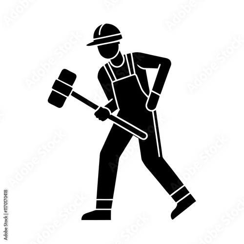 Worker with a Jackhammer Silhouette Vector Illustration