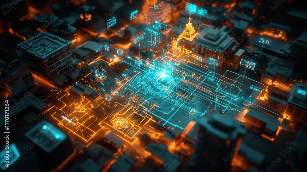 Digital Metropolis - Futuristic Smart City with Interconnected Technology Lines Digital Metropolis - Futuristic Smart City with Interconnected Technology Lines