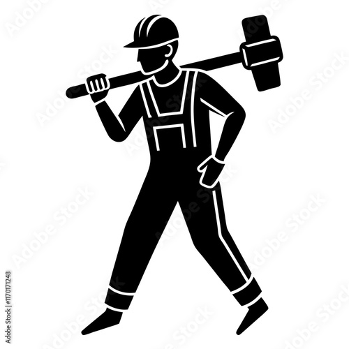 Worker with a Jackhammer Silhouette Vector Illustration