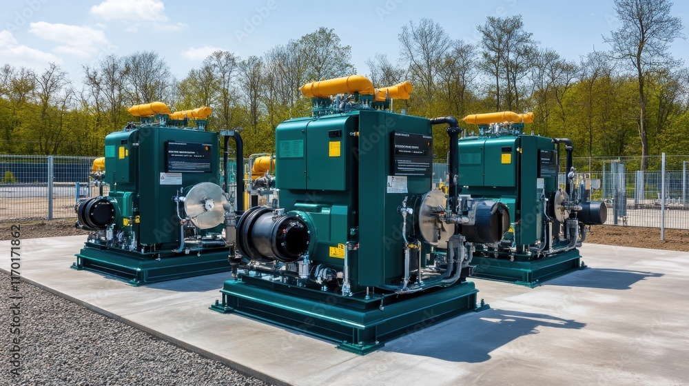 A shot of massive industrial compressors operating in a power generation plant A shot of massive industrial compressors operating in a power generation plant