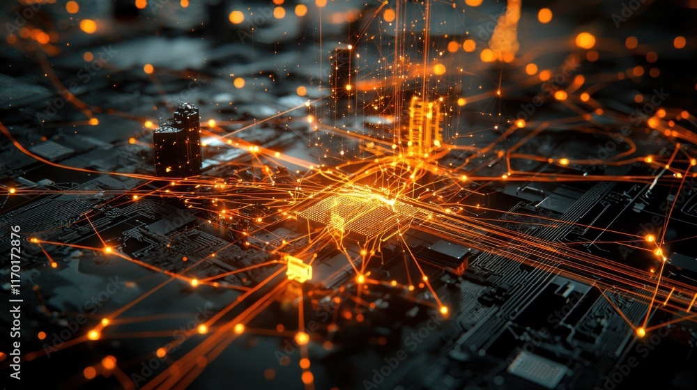 Fototapeta premium Futuristic Technological Hub: Glowing Connectivity Streams of Innovative Solutions