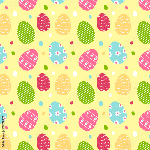 Easter eggs repeat pattern.Cute colorful easter egg seamless pattern isolated on white background.Vector graphic illustration.