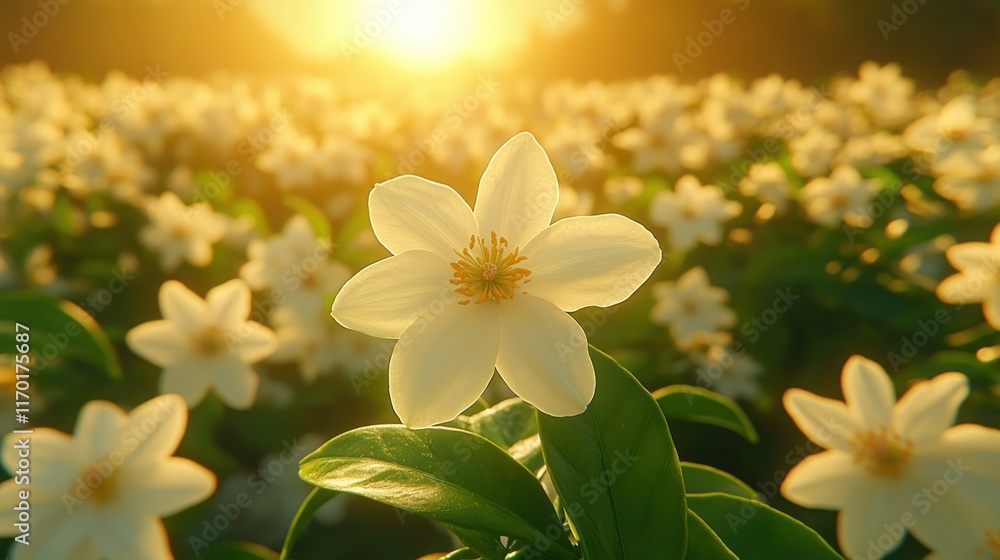Fototapeta premium A close-up of a white flower in a sunlit field.
