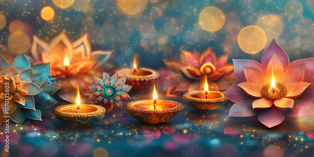 Colorful Floating Lanterns in Dreamy Bokeh Colorful Floating Lanterns in Dreamy Bokeh
