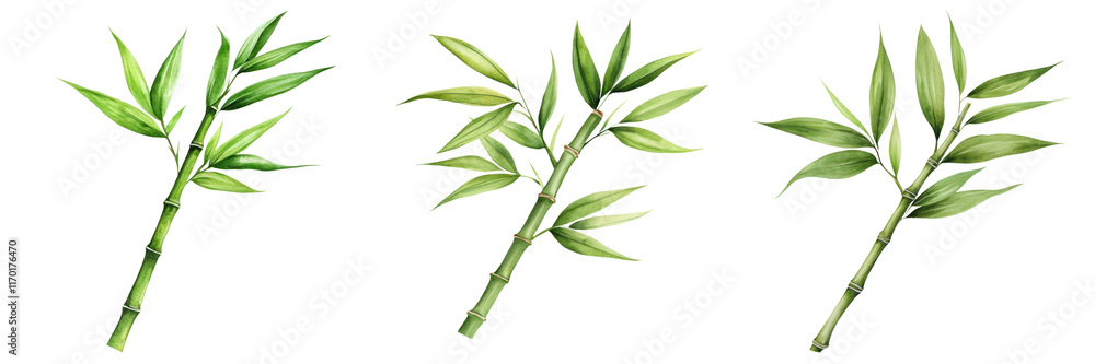 Fototapeta premium Bamboo stems with lush green leaves, perfect for tropical decor and design