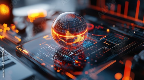 Futuristic Data Adoption Metrics Interface in Digital Workspace with Vibrant Analytics Charts