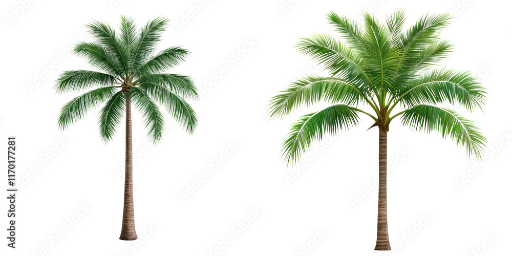 Obraz premium Lush coconut palm trees with vibrant green foliage, perfect for tropical themes